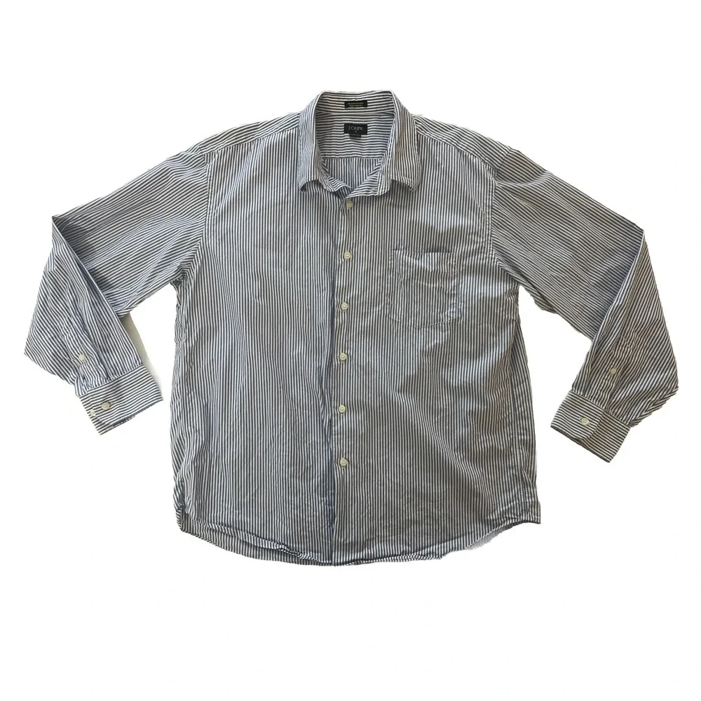 J.Crew Size XL (17-17/12) Men's Dress Shirt 80's‎ 2-Ply 100% Cotton Blue Stripe
